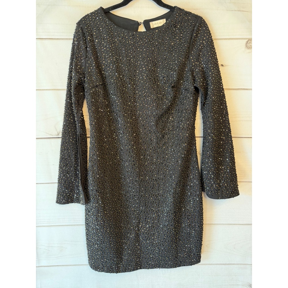Altar'd State Kelvie Black Sequin Beaded Long Sleeve Keyhole Mini Dress Small